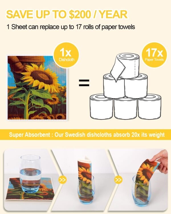 8 Pack Swedish Dishcloths, Reusable Paper Towels Washable, Swedish Dish Cloths for Kitchen, Dish Rags for Washing Dishes, Absorbent Cellulose Sponge Cloths, 100% Biodegradable Compostable - Image 2