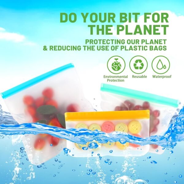 20 Pack Reusable Freezer Bags, BPA Free Silicone Food Bags, Leakproof Silicone Sandwich Bags, Extra-Thick Reusable Snack Bags for Marinate Meats Snack Fruits Veggies Make-up Toiletries - Image 6
