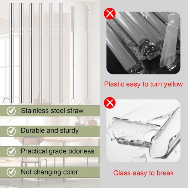 Axlksia 6 Pcs Replacement Metal Straws for Owala Water Bottles 24 oz and 32 oz, with 2 Straw Cleaners. Reusable Stainless Steel Straws Compatible with Owala Water Bottles - Image 5