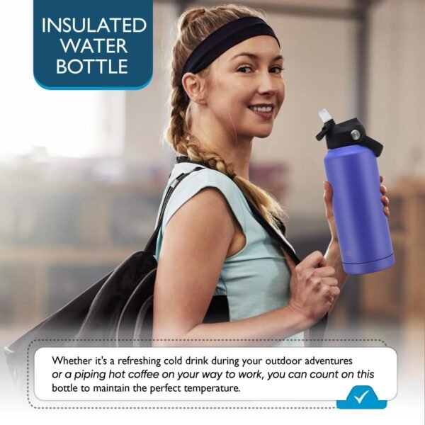 Water Bottles 32oz, Insulated Water Bottle with Straw - Stainless Steel Reusable Metal Water Bottle, Silicone Boot, Carry Handle, Double Wall Vacuum Leak Proof Tumbler for Traveling, Hiking, Gym - Image 6