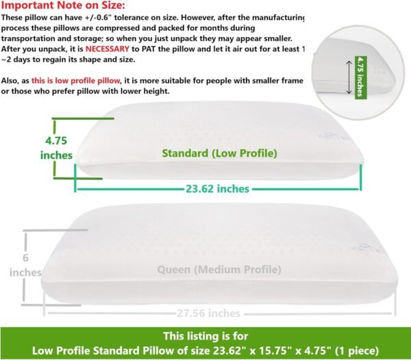 Low Profile Latex Pillow with Washable Organic Cotton Cover | No Plastic | Not Too Soft | Suitable for Back and Side Sleepers and as Travel Pillow - 1 Piece (Standard - 23.62"x15.75"x4.75") - Image 4