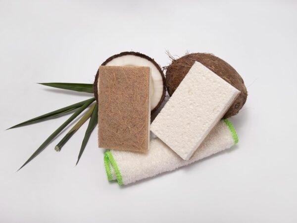 Natural Kitchen Sponge- Coconut Base Dish Sponge and Rayon derived from Bamboo Dishcloth Bundle- 12 Coconut Scrubbers & 4 Pieces Rayon derived from Bamboo Dishcloth- Kitchen Cleaning Essentials - Image 3
