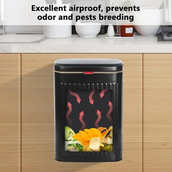 Hanging Trash Can Compost Bin with Lid for Kitchen Cabinet Door,Stainless Steel Countertop Compost Bin with Removable Inner Bucket,Wall-Mounted Kitchen Garbage Can (Black/2.1 Gal) - Image 6