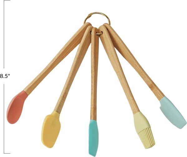 Creative Co-Op Vibrant Silicone and Bamboo Utensil Set, Multicolor, Set of 5 - Image 2