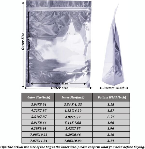 100 Pack Mylar Bags for Food Storage Resealable Aluminum Foil Clear Stand Up Pouch with Front Window 6.29×9.44 Inch Reusable Zipper Lock Food Packaging Heat Seal Bags for Small Business and Home - Image 3