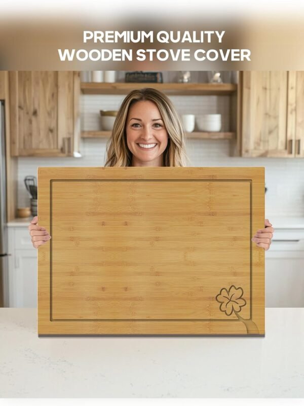 Noodle Board Stove Cover, Wellrain Bamboo Cutting Board Stove Top Cover with Handles for Electric Stovetop Gas Burners RV Sink Cover (Lucky Clover Design) - Image 7