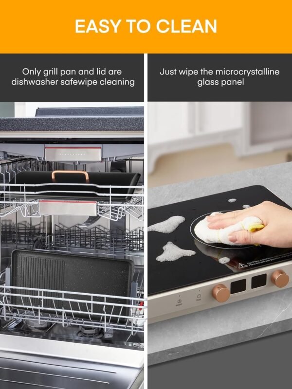 Induction Cooktop 2 Burners, Double Induction Hot Plate with Removable Iron Cast Griddle Pan Non-stick, Independent Temperature Control,Touch 8 Power Levels, 99 Min Timer for Magnetic Cookware - Image 5