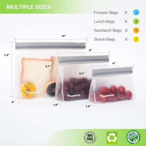 12 Reusable Storage Bags,Reusable Food Storage Bags,Reusable Freezer Bags Food Container,Stand Up Extra Thick Leakproof Reusable food Bags - Image 2