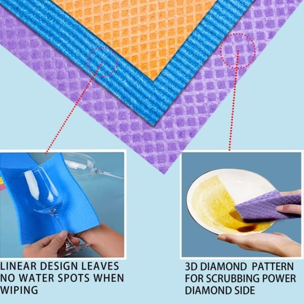 Swedish-dishcloths-for-Kitchen-10 Pack Swedish Dish Towels & Cellulose Sponge Cloth,Biodegradable and Reusable Cleaning Cloths,Absorbent and Quick Drying Dishcloth - Image 2