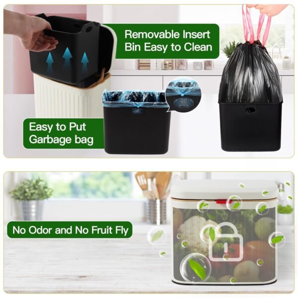 Kitchen Compost Bin Hanging Trash Can with Lid Detachable Compost Bin Stainless Steel Trash Can Small Compost Bin Countertop Mount Kitchen Food Waste Bin Garbage Can for Cabinet, Under Sink, Bathroom - Image 4