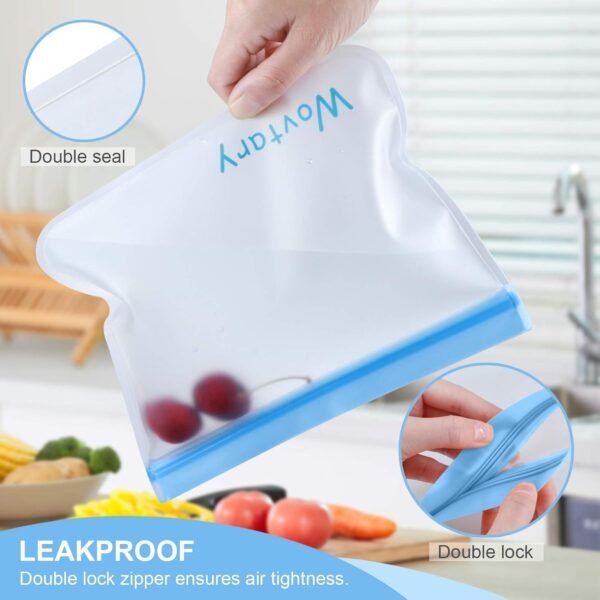 Dishwasher Safe Reusable Gallon Freezer Bags-7 Pack,Reusable Silicone Storage Bags BPA Free, Extra Thick Leakproof & Plastic Free Bags For Meat Fruit Vegetables - Image 2