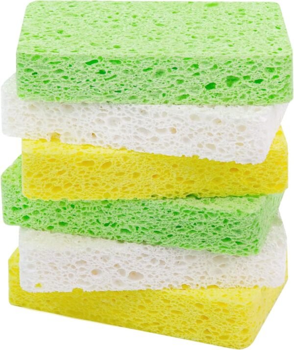 6 Pack Cellulose Sponges Kitchen, Reusable & Biodegradable Sponges for Washing Dishes, Absorbent Non Scratch Sponges for Household Cleaning, DIY for Kids