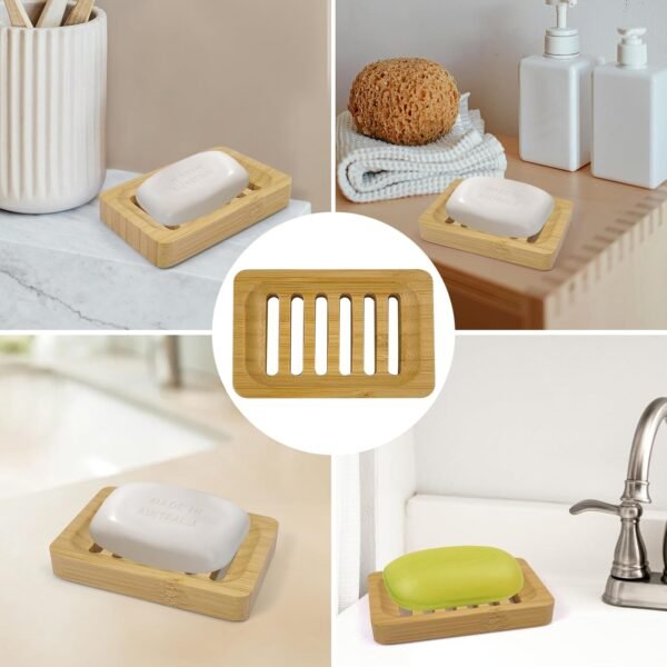 2 Pack Bamboo Soap Dish Self-Draining Holders Slotted Soap Dish Non-Slip Soap Saver for Bar Soap in Shower Bathroom Bathtub and Kitchen - Image 9