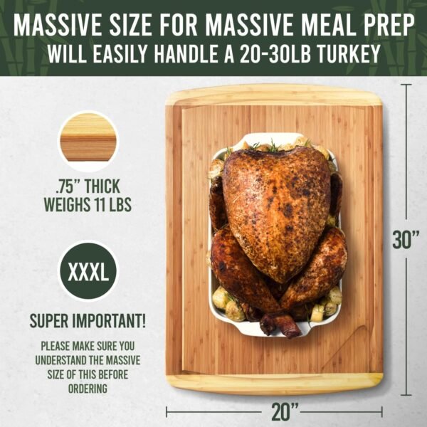 GREENER CHEF 30 Inch 3XL Extra Large Cutting Board with Lifetime Replacements - Oversized Bamboo Stove Top Cover Noodle Board - Wooden Meat Cutting Board - Turkey Carving Board - Charcuterie Board - Image 2
