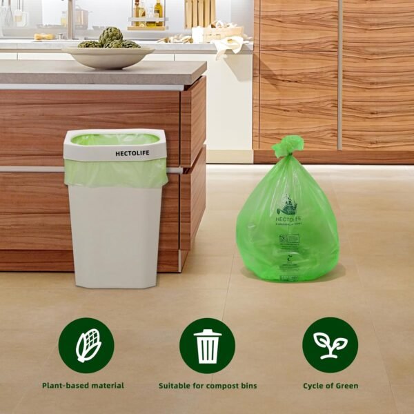 13 Gallon Compostable Trash Bags，200 Count，Kitchen Food Scrap Waste Bag, ASTM D6400, US BPI and Europe OK Compost Home Certified - Image 3
