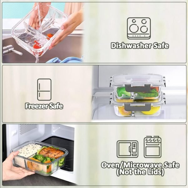M MCIRCO [5-Pack, 36 oz] Glass Meal Prep Containers 3 Compartment with Lids, Glass Lunch Containers,Food Prep Lunch Box,Bento Box,Microwave, Oven, Freezer, Dishwasher (4.5 Cups) - Image 4