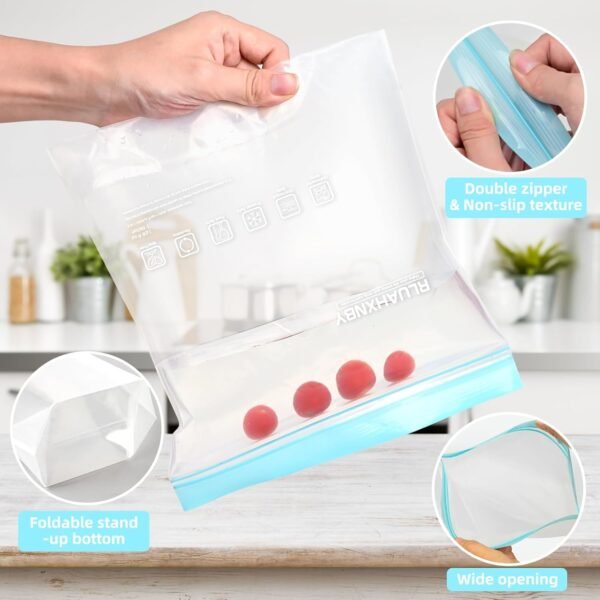 Reusable Freezer Bags Dishwasher Microwave Safe, Stand Up Silicone and BPA Free Reusable Sandwich Bags, Leakproof Reusable Food Storage Bags for Meal Prep - 12 Gallon (12) (12packs) - Image 3