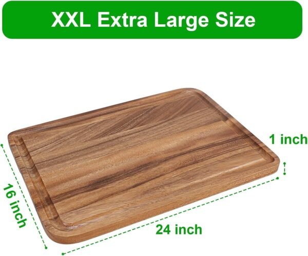 Extra Large Bamboo Wood Cutting Board for Kitchen, XXL Organic Acacia Wooden Butcher Block Chopping/Carving Board with Juice Groove for Turkey, Meat, Veggies, BBQ (XXL, 24" x 16"） - Image 4
