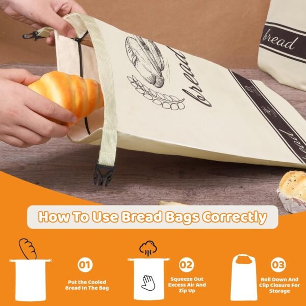 Bread Bags for Homemade Bread, 2 Pack XL Beeswax Bread Bags for Sourdough Reusable Bread Bags Sourdough Bread Bags Linen Bread Bag Bread Storage Bags Food Storage Bag(Brown 12.6"x17") - Image 4