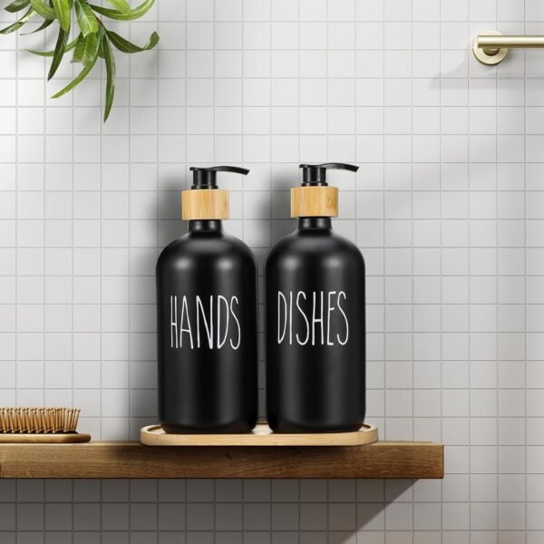 Black Soap Dispenser Set, Contains Dish Soap Dispenser and Hand Soap Dispenser. Glass Soap Dispenser with Stainless Steel Pump, Perfect for Kitchen Decor and Accessories - Black - Image 7