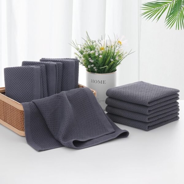 Homaxy 100% Cotton Kitchen Towels and Dishcloths Set, 12 x 12 Inches and 13 x 28 Inches, Set of 8 Bulk Kitchen Towels Set, Ultra Soft Absorbent Dish Towels for Washing Dishes, Dark Grey - Image 6