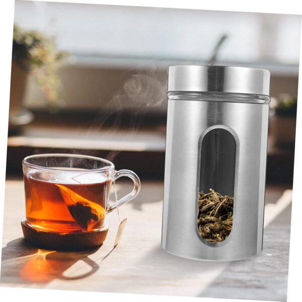 MAGICLULU 2 Pcs Stainless Steel Storage Tank Jar Coffee Canister Containers for Food Pasta Storage Seal Container Food Containers with Lids Food Canister with Window Tea Tin Silver Glass - Image 5