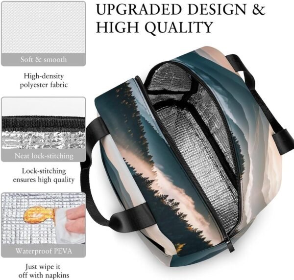 Natural Mist Mountain Tree Lunch Bag Reusable Lunch Cooler Bag Insulated Lunch Bags Leakproof Meal Prep Lunch Box with Zipper - Image 6