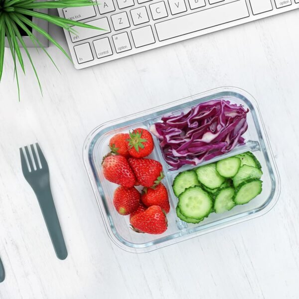 M MCIRCO [5-Pack, 36 oz] Glass Meal Prep Containers 3 Compartment with Lids, Glass Lunch Containers,Food Prep Lunch Box,Bento Box,Microwave, Oven, Freezer, Dishwasher (4.5 Cups) - Image 5