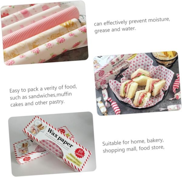 150pcs Baking Wax Paper Food Packing Paper Greaseproof Packing Paper Candy Wrapping Paper Organic Food Reusable Beeswax Wrappers for Candy Bread Stencil Sandwich Sass - Image 2