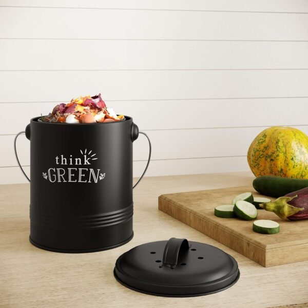 Barnyard Designs Compost Bin for Kitchen Counter - 1.2 Gallon Countertop Composter with Extra Smell-Absorbing Filters and Inner Bucket for Easy Cleaning - Food Waste Bin for Kitchen with Lid (Black) - Image 7