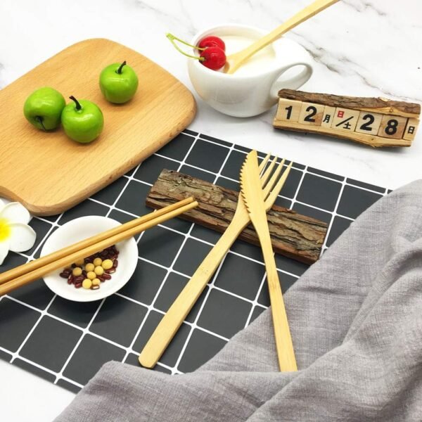 Bamboo Utensils, Eco Friendly Flatware Set, Bamboo Cutlery Set, Bamboo Travel Utensils, Camping Utensils Set, Portable Utensils Set, Knife, Fork, Spoon, Reusable Straws Chopsticks, 7 Pieces,7.9 inch - Image 3