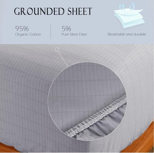 Grounding Sheets Queen Size 5% Pure Silver Fiber+95% Organic Cotton, Grounded Fitted Sheet Earth Connected Bedding (60"x 80"x 13" Gray) Earth Sheets with Grounding Cord - Image 6