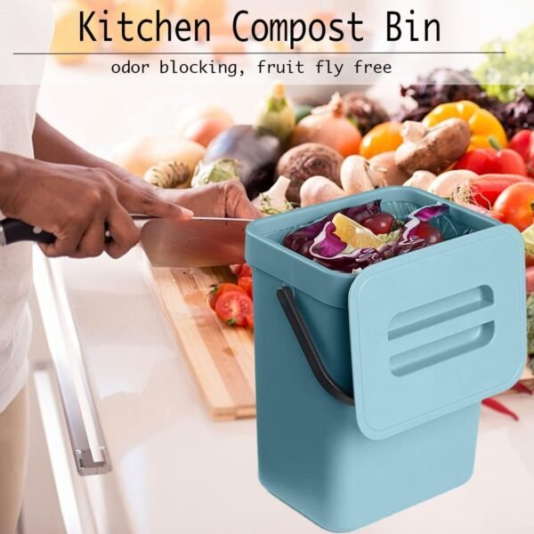 Compost Bucket with Lid,Food Waste Basket Bin for Kitchen,Small Kitchen Compost Bin 3L Kitchen Waste Bin Household Countertop Container with Lid for Rubbish Composter (Light Green) - Image 7