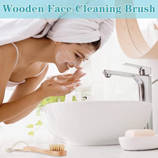6 Pcs Natural Bristles Wooden Face Cleaning Brush Face Exfoliator Brush Dry Brush for Face Care Face Scrubber Exfoliator Wood Handle Facial Cleanser Face Exfoliator Tool to Unclog Pore - Image 7