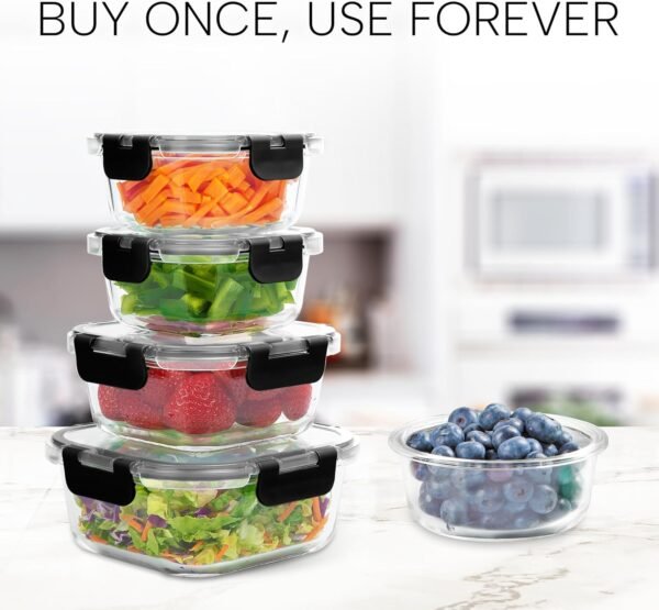 Zulay Kitchen 12 Pack Glass Meal Prep Containers with Lids - Airtight, Premium Borosilicate Glass Food Storage Containers - Microwave, Freezer & Oven Safe, BPA Free - Black - Image 7