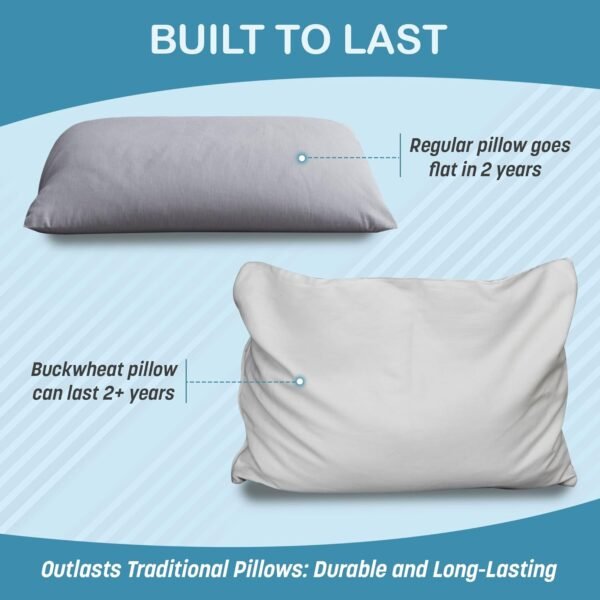 Turmerry Buckwheat Pillow Standard Size 20"X26" - USA Origin Hulls - Adjustable Loft and Firmness for Cervical Support for Back and Side Sleepers - Zippered Organic Cotton Cover - Sleeps Cool - Image 6