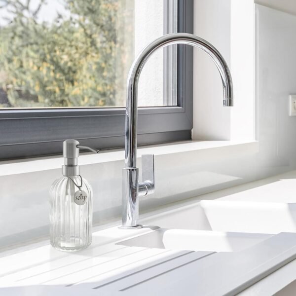 Glass Soap Dispenser, Bathroom Hand Soap Dispenser and Kitchen Hand soap Dispenser, with Rust Proof Stainless Steel Pump,15oz(Clear) - Image 2