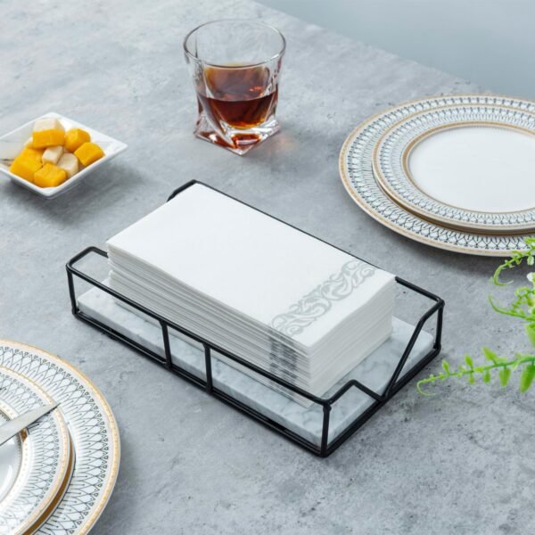 MyGift Deluxe White Marble & Black Metal Wire Tabletop Disposable Napkin Holder, Commercial & Guest Bathroom Countertop Multi Fold Paper Towel Dispenser Tray, Fit Folded Towels up to 9.5 x 5.5 Inches - Image 5