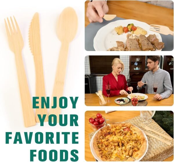 Disposable Bamboo Utensils,Natural Bamboo Utensils 150 Pcs (50 Forks, 50 Spoons, 50 Knives) Biodegradable Compostable Cutlery, Reusable Bamboo Flatware for Gatherings, Camping, Picnic, Parties - Image 7