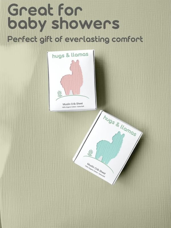 hugs & llamas | 100% Organic Cotton Muslin Fitted Crib Sheet | Baby Crib Sheets for Boys & Girls Crib Fitted Sheet | Organic Crib Sheets Girl & Boy Crib Sheets Neutral (Organic Olive) - Image 2
