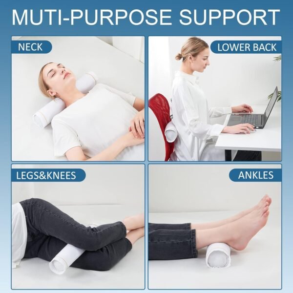 Buckwheat Pillow Adjustable Firm Organic Cotton Bolster Neck Roll Pillow for Pain Pain Relief Sleeping Round Support Cervical Pillows, White 3'' x 16'' - Image 6