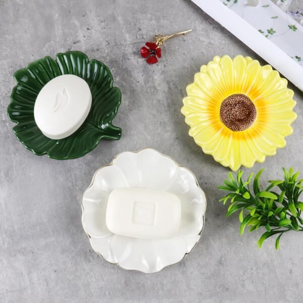 Elegant Bathroom Soap Dish, Ceramic Soap Dish Holder in Palm Leaf Style, Self-Draining Design and Used to Hold Various Small Bathroom and Kitchen Accessories - Image 7