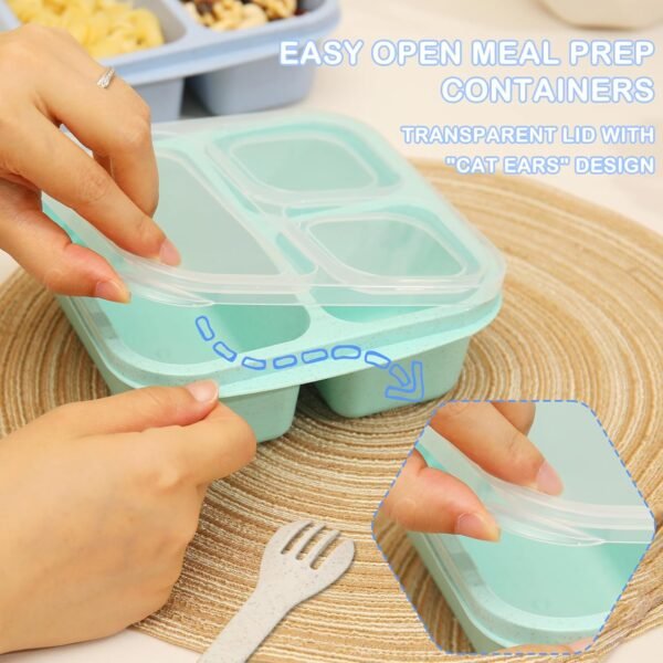 Kids Bento Box 6 Pack, 3 Compartment Snack Containers, Meal Prep Containers Reusable Lunch Containers for Kids Toddler Adults, Small Bento Snack Box for School, Work and Travel - Image 5