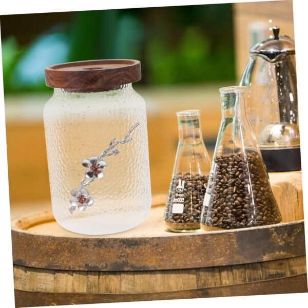 2pcs Glass Jar Containers for Food Wine Bottle with Lid Sugar Jar with Skeleton Decor Sugar Bowl Sugar Canisters Portable Tea Can Food Storage Snack Container Cereal Container Wood - Image 4