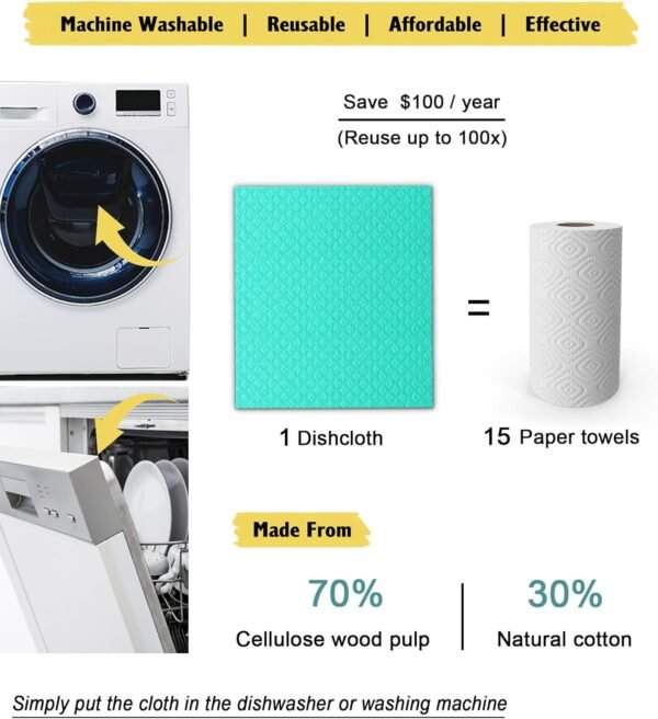 Swedish Dish Cloths - 10 Pack Reusable Kitchen Dishcloths - Ultra Absorbent Dish Towels for Washing Dishes - Cellulose Sponge Cloth Cleaning Rag - Assorted - Image 4