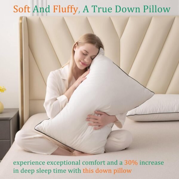 Luxury White Goose Down Pillows Standard Size - 750+ Fill Power - 480 Thread Count 100% Cotton Shell - Soft and Support Down Bed Pillow for Back, Side, Stomach Sleepers -Pack of 1 (20 x 26”) - Image 3