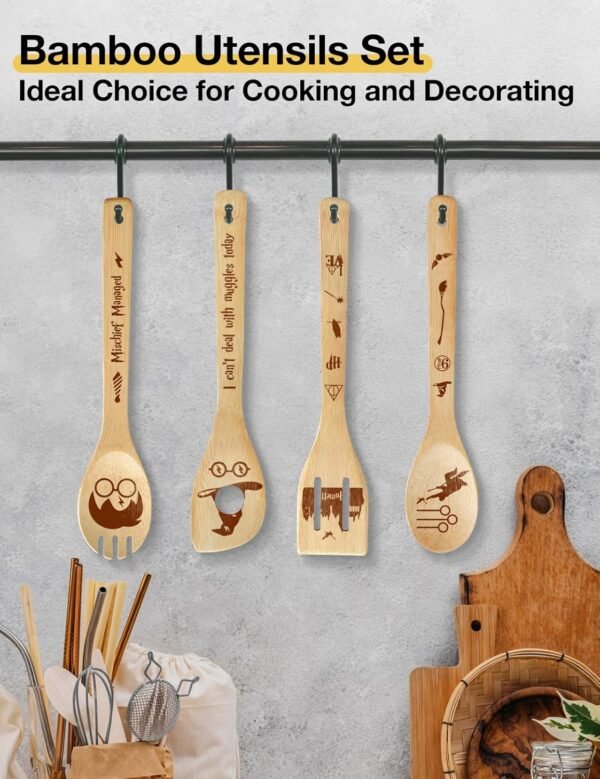 5Pcs Bamboo Spoons for Cooking Kitchen Utensils Set, Funny Friends TV Show Merchandise Spoons Kitchen Decor Accessories, Novelty TV Show Decor Kitchen Decor Halloween Gifts for Fans - Image 2
