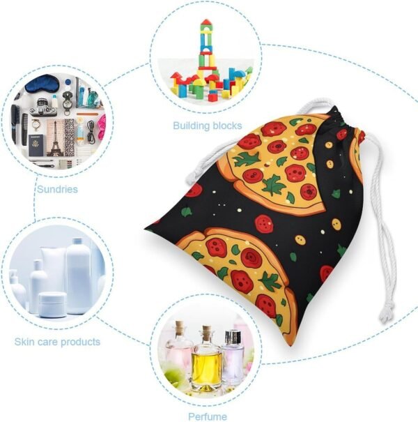Food Pizza Drawstring Storage Bag Canvas Stuff Sack Christmas Gift Pouch Laundry Bags Reusable Cloth Shoe Bags 12 * 18cm - Image 3