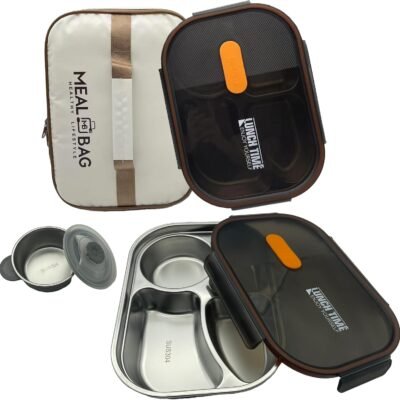 Stainless Steel Bento Box for Adults,Leakproof and BPA-Free, 1500ML Stainless Steel Lunch Box with 4 Compartments,1 Small Bowl,1 Lunch Bag,Stainless Steel Lunch Container for Travel,Office(brown)