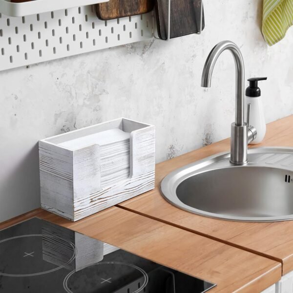 Paper Towel Dispenser Countertop, Wooden Bathroom Paper Towel Holder, Rustic White Napkin Holder for Kitchen, Countertop Multifold C-Fold, Z-Fold, Trifold Paper Hand Towel Dispenser for Toilet - Image 6